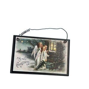 Vintage Christmas Angel Postcard Wall Decor With Wire Hanger 6x4 Inches